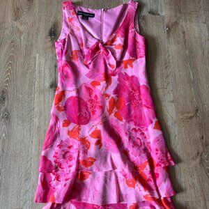 Vintage 100% Silk Jones‎ Pink Red New York Dress Size 4P